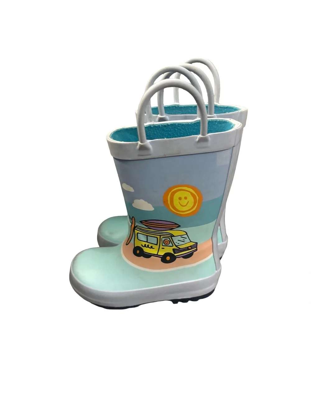 Cat & Jack Pastel Blue & Aqua Surf Van Camoer Kids Rain Boots Toddler Size 6